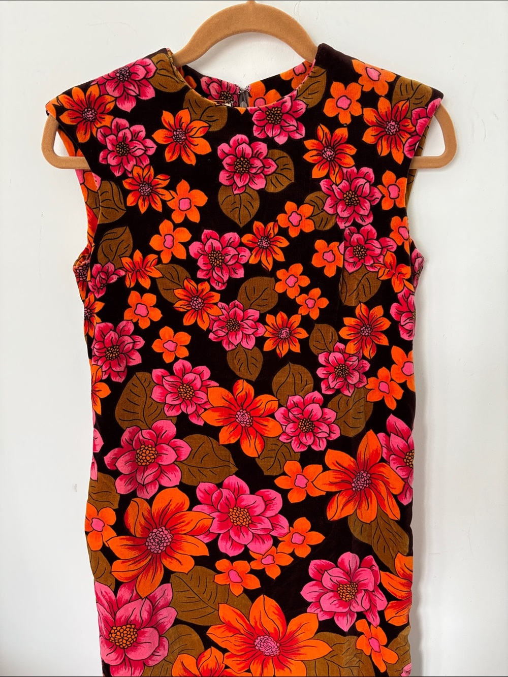 Vintage Dynasty velvet dress,maxi, side slit, tropical colors, size 8 (6?)